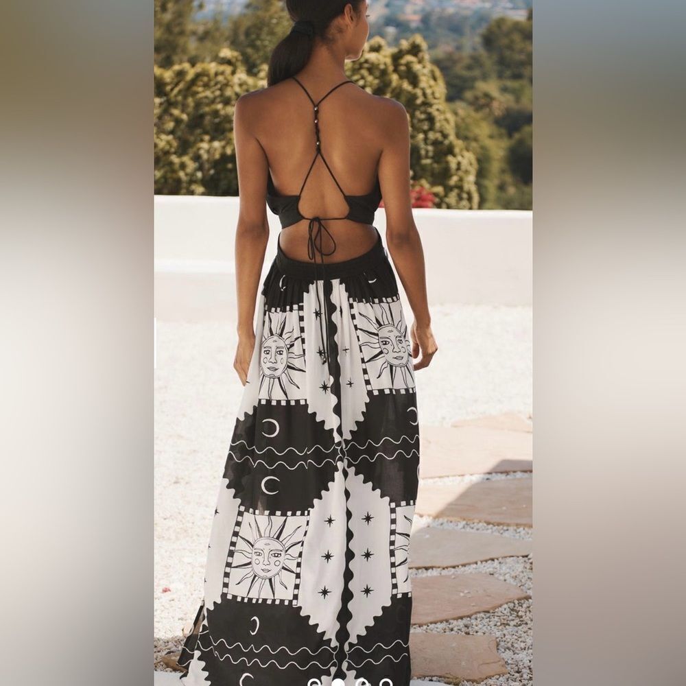 Anthropologie Tigre Indigo Celestial Print Halter Neck Maxi Dress - Picture 4 of 12